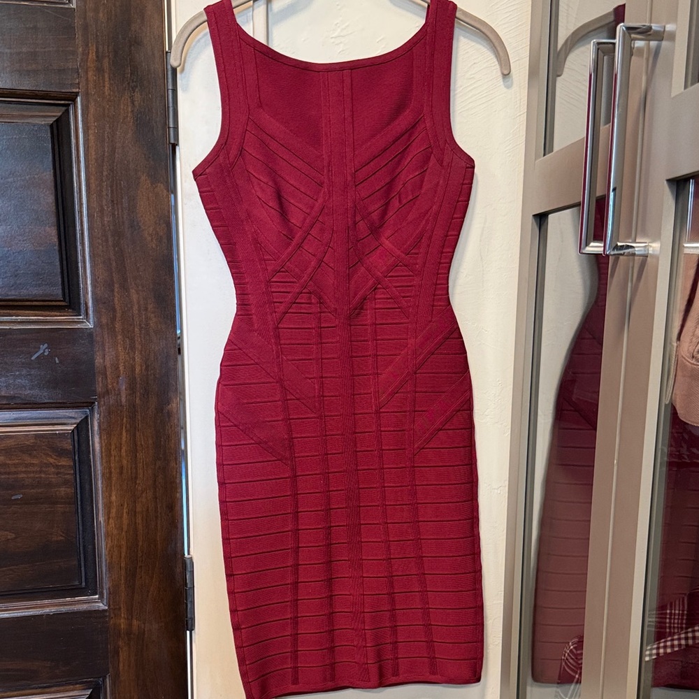 Herve Leger Burgundy Sleeveless Mini Dress